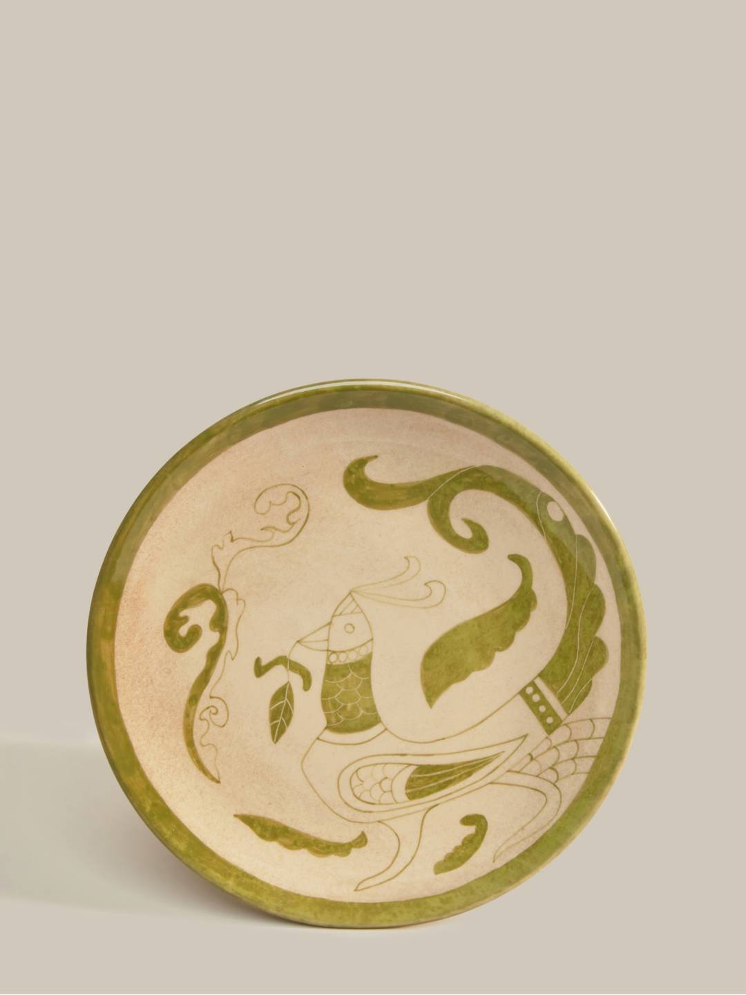 plate with bird green