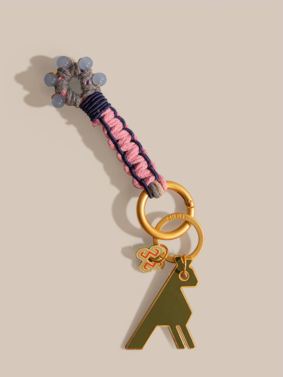 Qızılı Yaşıl Quş Asqısı Mavi Boncuklu